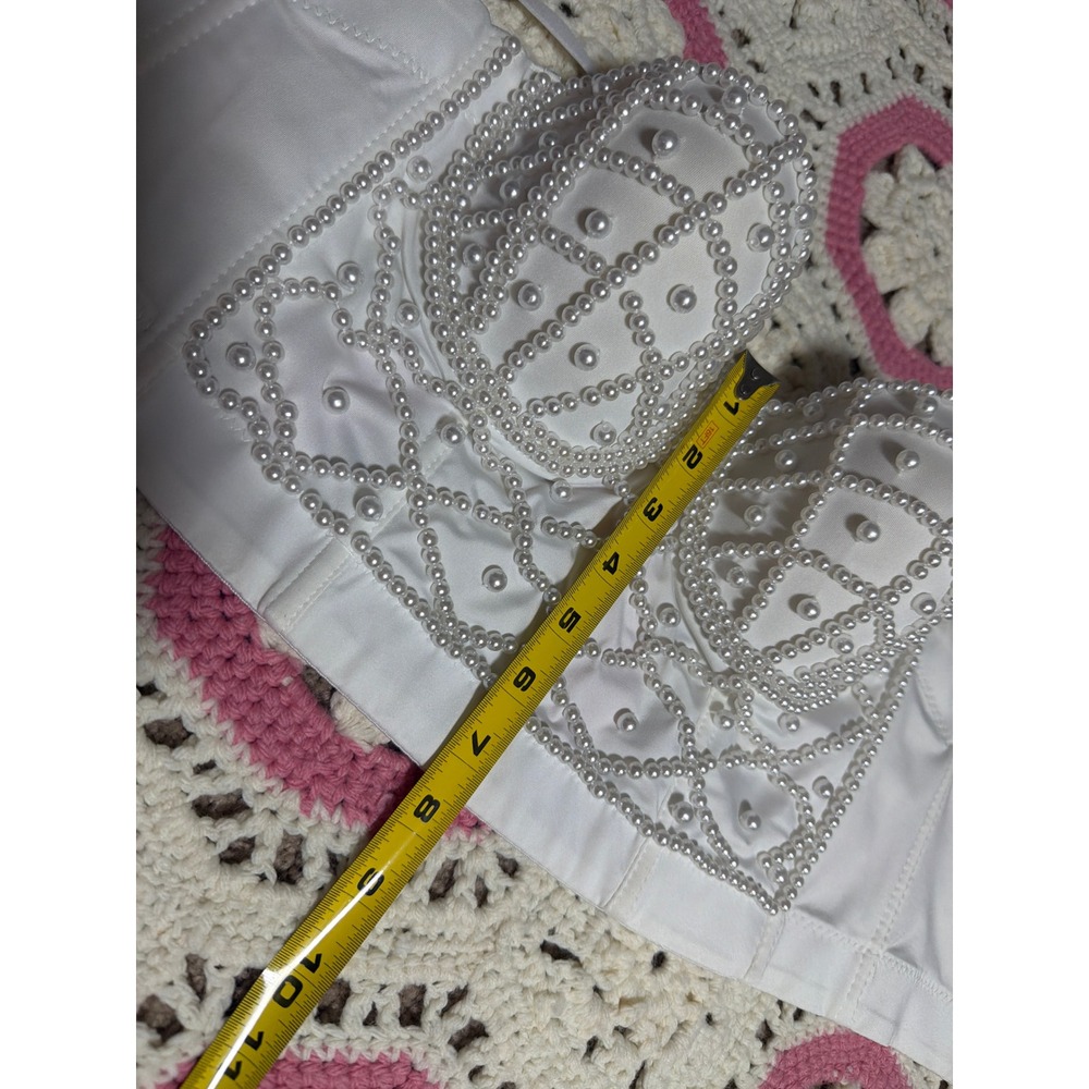 Coquette Pearl Bustier Crop Top | White Satin | Fairycore Cottagecore Boho - Picture 8 of 8